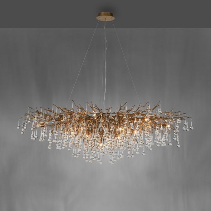 Paul Neuhaus Kronleuchter, Messing Optik, 400 Glasanhänger, elegant, Design JETZT KAUFEN