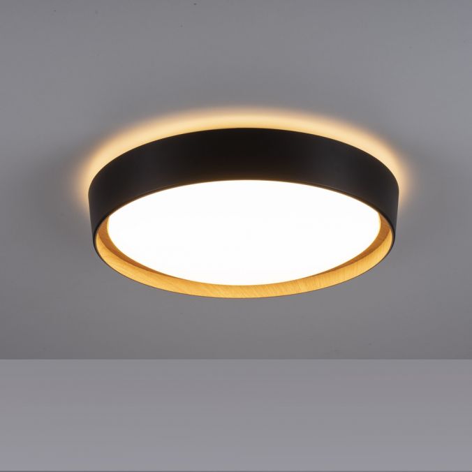 Paul Neuhaus LED Deckenleuchte, rund, schwarz, dimmbar, Holzoptik, warmweiß, Deckenlampe Letzte 2 Tage
