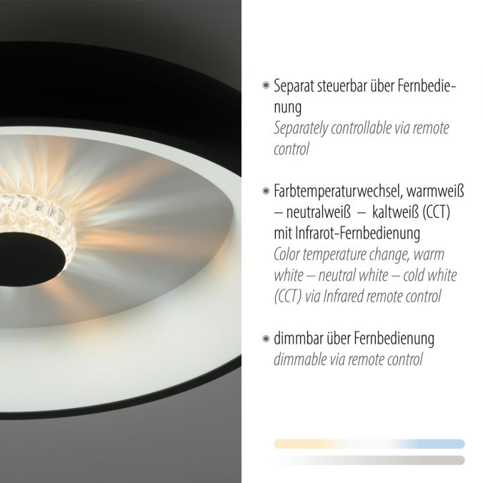 Paul Neuhaus LED Deckenleuchte schwarz rund Kristalleffekte dimmbar CCT Nur für heute
