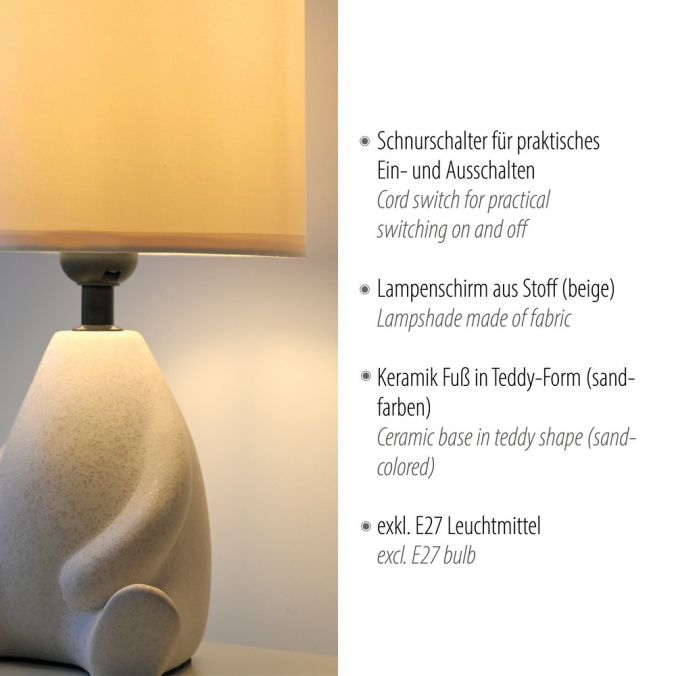Paul Neuhaus LED Tischleuchte beige Männchen sitzend Stoffschirm mit Schnurschalter Bis zu 55% Rabatt