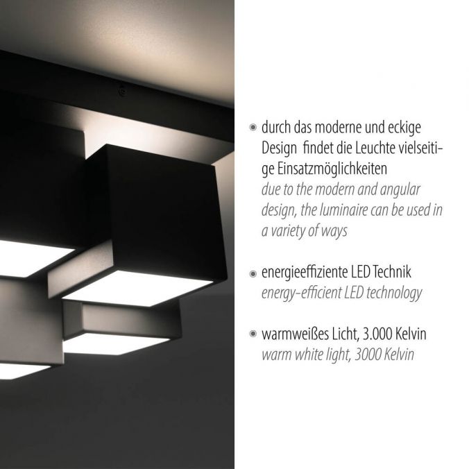 Paul Neuhaus LED Deckenleuchte schwarz Würfelform mit Backlight Wohnzimmer Discount Store für neue Produkte
