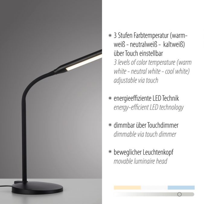 Paul Neuhaus LED Tischleuchte schwarz dimmbar per Touch CCT Schreibtischlampe Riesige Rabatte