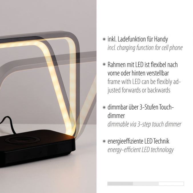 Paul Neuhaus LED Tischleuchte schwarz Handy Ladefunktion Touchschalter dimmbar Clearance-Verkauf