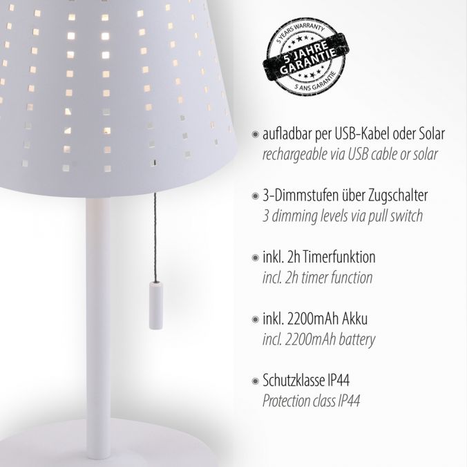 Paul Neuhaus LED Tischleuchte, weiss, dimmbar, solarbetrieben, modern, kabellos Sonderangebot