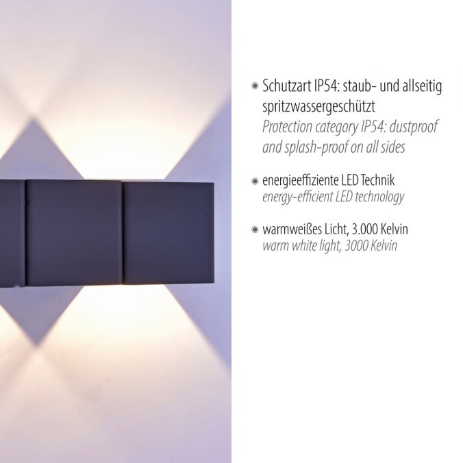 Paul Neuhaus LED-Außenwandleuchte, anthrazit, warmweiß, spritzwassergeschützt, modern Großer Ausverkauf