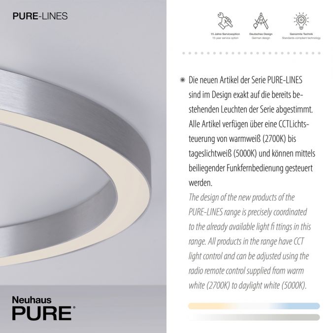 Paul Neuhaus Paul Neuhaus LED Deckenleuchte PURE-LINES ROUND aluminium 70x70 CCT Fernbedienung Begrenztes Angebot