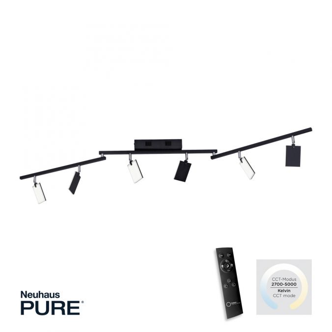 Paul Neuhaus Paul Neuhaus PURE MIRA LED Deckenleuchte schwarz 6 flammig dimmbar CCT Memory