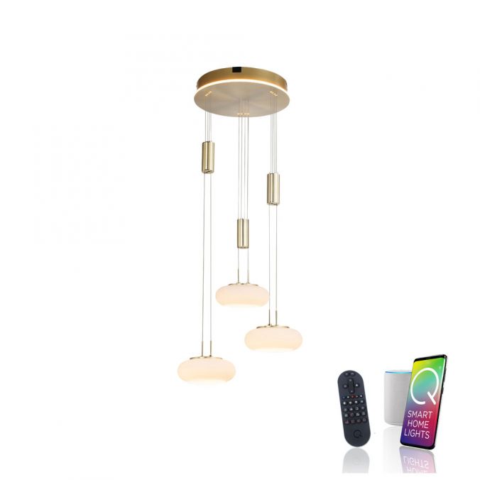Paul Neuhaus Paul Neuhaus Q ETIENNE Pendelleuchte Smart Home messingfarbig rund 3 flammig
