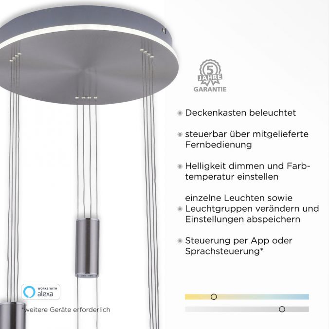 Paul Neuhaus Paul Neuhaus, Q-ETIENNE, LED Pendelleuchte stahl, Smart Home Neueste Mode