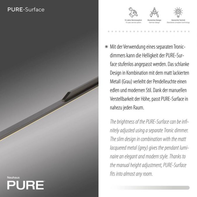 Paul Neuhaus Paul Neuhaus Pendelleuchte PURE Surface grau eloxiert 160x25 höhenverstellbar Räumungsverkauf