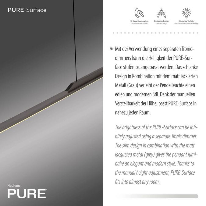 Paul Neuhaus Paul Neuhaus Pendelleuchte PURE Surface grau eloxiert 125x25 höhenverstellbar Tägliche Deals