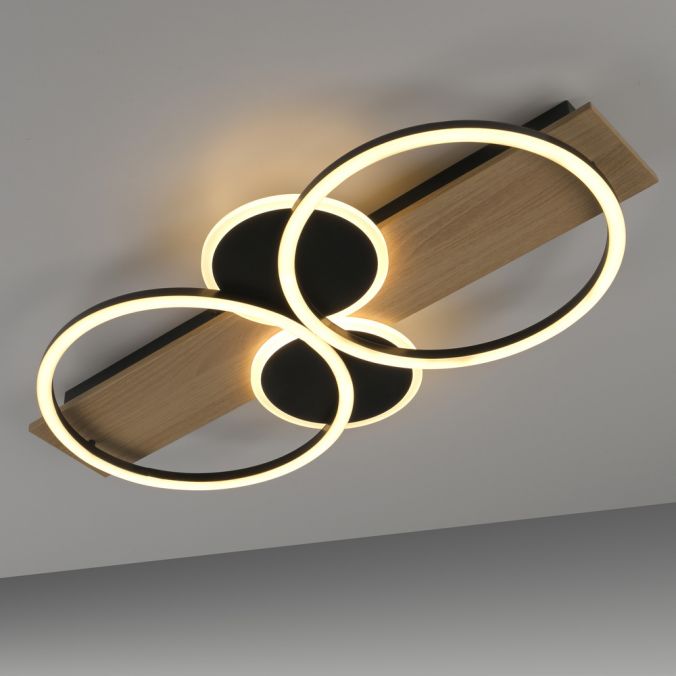 Paul Neuhaus LED Deckenleuchte schwarz mit Holz warmweiß Schlafzimmer Leuchtringe Super Rabatt