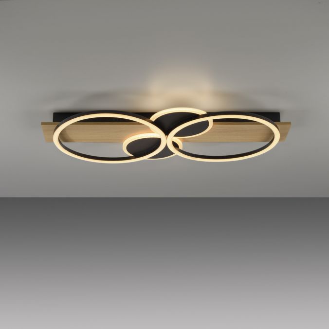 Paul Neuhaus LED Deckenleuchte schwarz mit Holz warmweiß Schlafzimmer Leuchtringe Super Rabatt