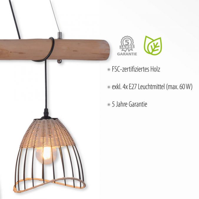 Paul Neuhaus Pendelleuchte, rustikales Design, Vintage Look, Holz, Metall, E27 Fassung Online