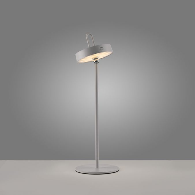 Paul Neuhaus LED Tischlampe greige Akku Touchdimmer spritzwassergeschützt USB Outlet