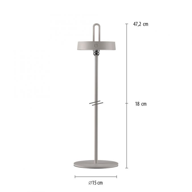 Paul Neuhaus LED Tischlampe greige Akku Touchdimmer spritzwassergeschützt USB Outlet