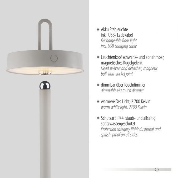 Paul Neuhaus LED Akku Stehlampe greige dimmbar per Touch IP44 Memoryfunktion im Angebot