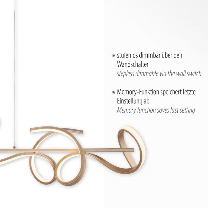 Paul Neuhaus LED-Pendelleuchte in messing-matt mit 4 geschwungenen Leuchtarmen mit Dimmfunktion strahlt warmweiß Jubiläumsangebot