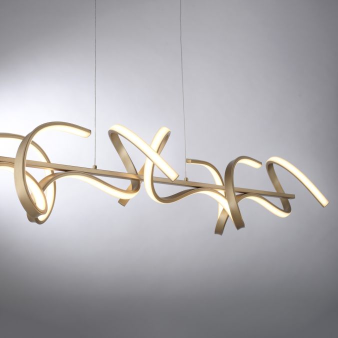 Paul Neuhaus LED-Pendelleuchte in messing-matt mit 4 geschwungenen Leuchtarmen mit Dimmfunktion strahlt warmweiß Jubiläumsangebot