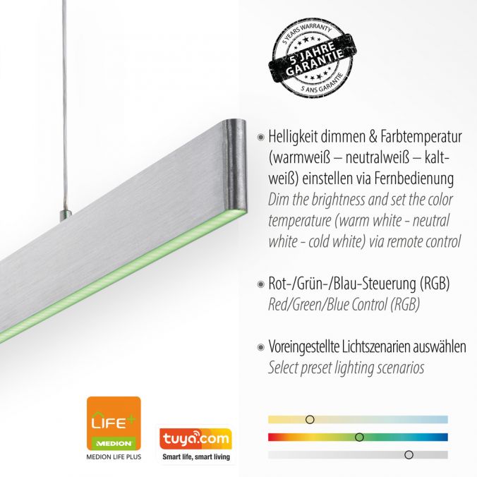 Paul Neuhaus LED Pendelleuchte silber, Fernbedienung, Medion-App smarthome Sonderangebote