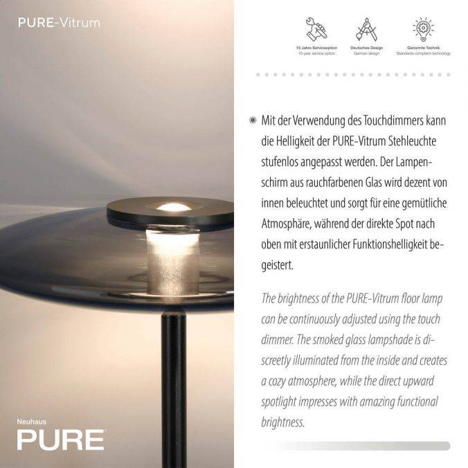 Paul Neuhaus Paul Neuhaus LED Stehleuchte PURE Vitrum grau Toch Rauchglas Neueste Stile