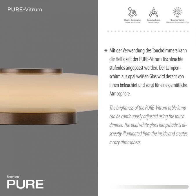 Paul Neuhaus Paul Neuhaus LED Tischleuchte PURE Vitrum dark-metal-brown Touch Letzter Tag