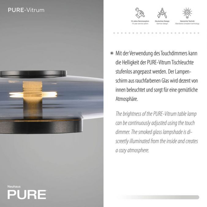 Paul Neuhaus Paul Neuhaus LED Tischleuchte PURE Vitrum grau Touch dimmbar Rauchglas Zeitbegrenzte Promotion