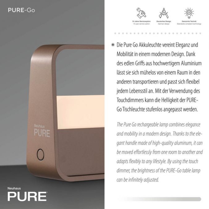 Paul Neuhaus Paul Neuhaus LED Tischleuchte Pure Go bronze Akku Touch USB Bis zu 50% Rabatt