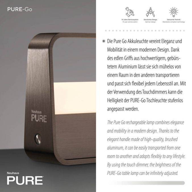 Paul Neuhaus Paul Neuhaus LED Tischleuchte Pure Go dark-metal brown Akku Touch USB Bis zu 60% Rabatt