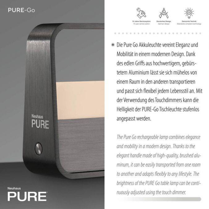 Paul Neuhaus Paul Neuhaus LED Tischleuchte Pure Go grau Akku Touch USB Bis zu 65% Rabatt