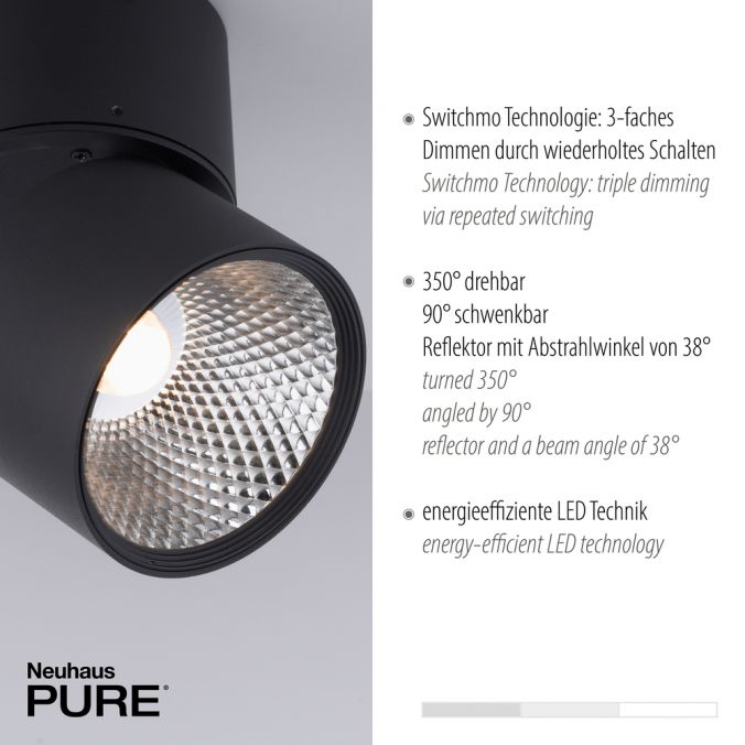 Paul Neuhaus Paul Neuhaus LED Deckenstrahler PURE-NOLA schwarz 1 flammig drehbar dimmbar 50% Rabatt mit kostenlosem Versand