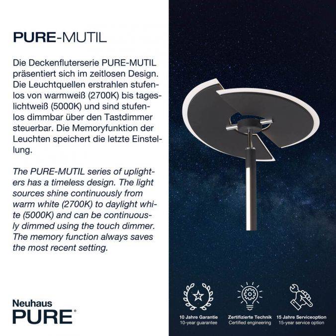 Paul Neuhaus Paul Neuhaus PURE MUTIL LED Deckenfluter anthrazit farbig Leselicht dimmbar Begrenzt auf 3 Tage