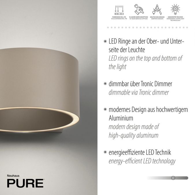 Paul Neuhaus Paul Neuhaus LED Wandleuchte PURE Clipse bronze Tronicdimmer Speichern exportieren