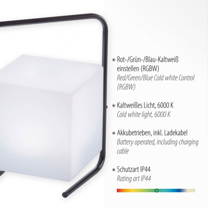 Paul Neuhaus LED-Tischleuchte, schwarz, RGB, Akkuleuchte, IP44, inkl. USB-Kabel, Fernbedienung 2025