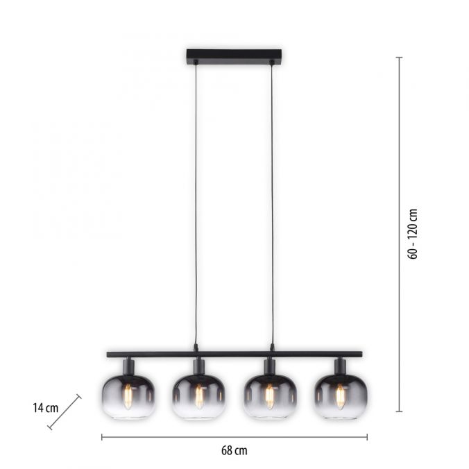 Paul Neuhaus LED Pendelleuchte 4 flammig schwarz Rauchglas modern Wohnlampe Schlussverkauf