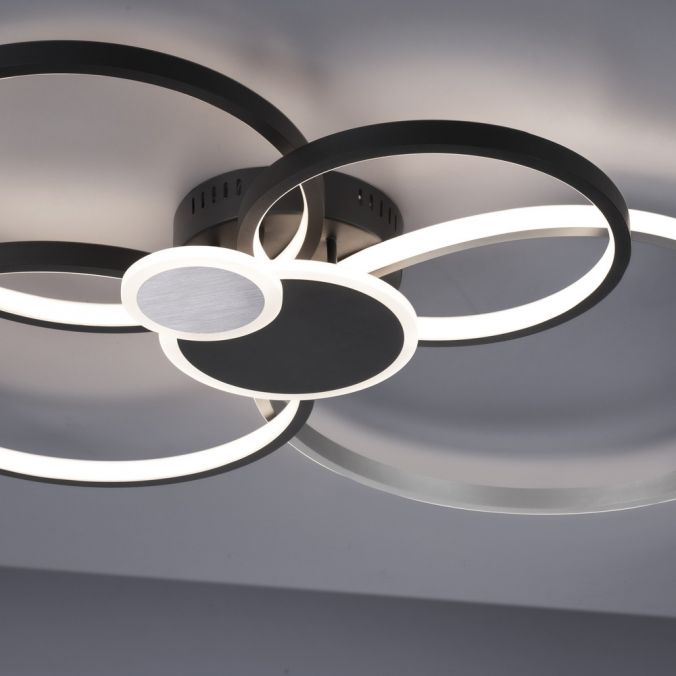 Paul Neuhaus LED Deckenleuchte rund mit 6 Lichtkreisen schwarz aluminium warmweiß Günstiger Verkauf