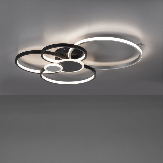 Paul Neuhaus LED Deckenleuchte rund mit 6 Lichtkreisen schwarz aluminium warmweiß Günstiger Verkauf