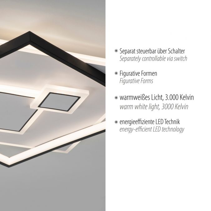 Paul Neuhaus LED Deckenleuchte quadratisch schwarz weiß schaltbar warmweiß Licht Fabrikverkauf