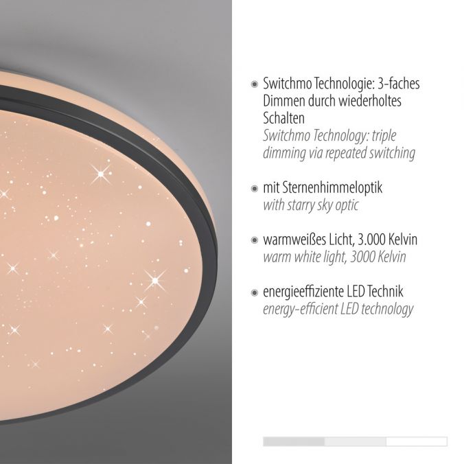 Paul Neuhaus LED Deckenleuchte D=49cm schwarz Sternenhimmeloptik dimmbar Kostenloser Versand