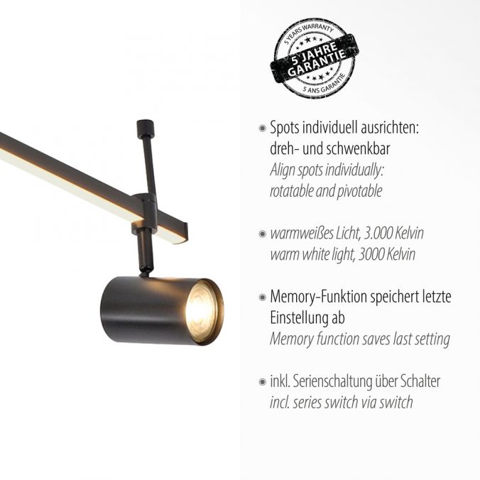 Paul Neuhaus LED Deckenlampe 6 flammig mit LED Board schwarz drehbar Memoryfunktion Limitierter Zeitrabatt