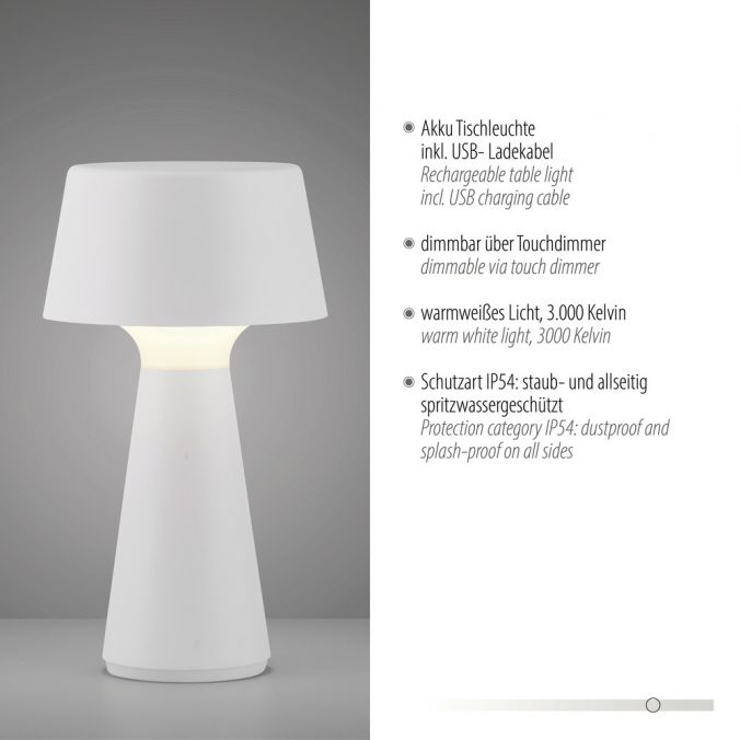 Paul Neuhaus LED Akkuleuchte Tischleuchte weiß Touchdimmer IP54 USB Innen-Außenbereich Exklusivangebot