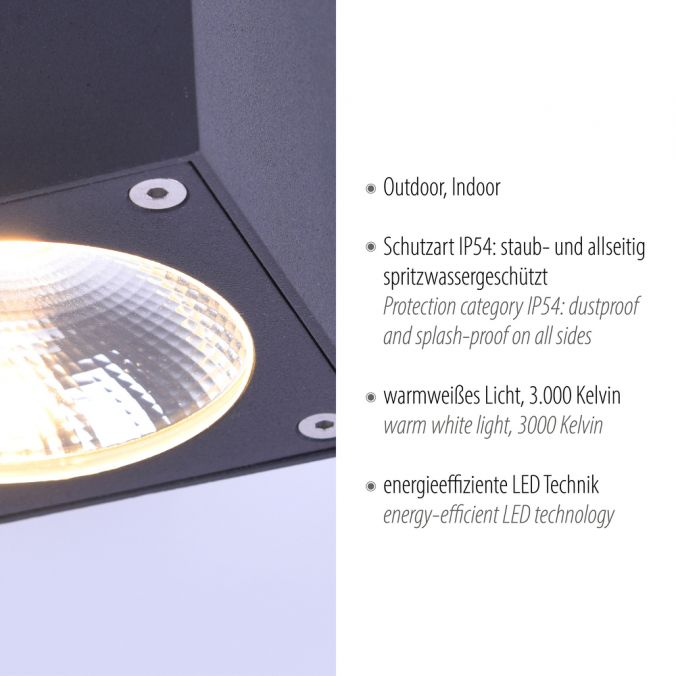 Paul Neuhaus LED-Außenaufbaustrahler, anthrazit, Cube, spritzwassergeschützt, Black Friday