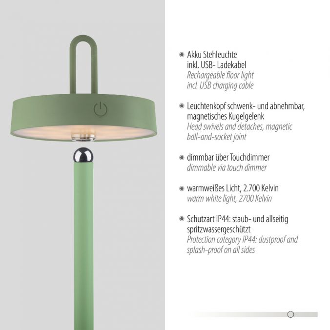 Paul Neuhaus LED Akku Stehleuchte grün Touchdimmer IP44 Innenbereich Garten Cyber Monday