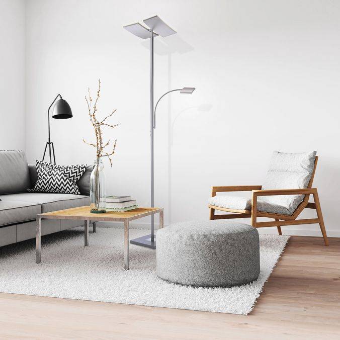 Paul Neuhaus LED-Deckenfluter, stahlfarbig, Lesearm, dimmbar, inkl. Touchschalter Blitzangebot