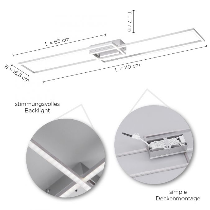 Paul Neuhaus LED Deckenleuchte, stahlfarben, 2 Leuchtrahmen, dimmbar, modern Große Rabatte