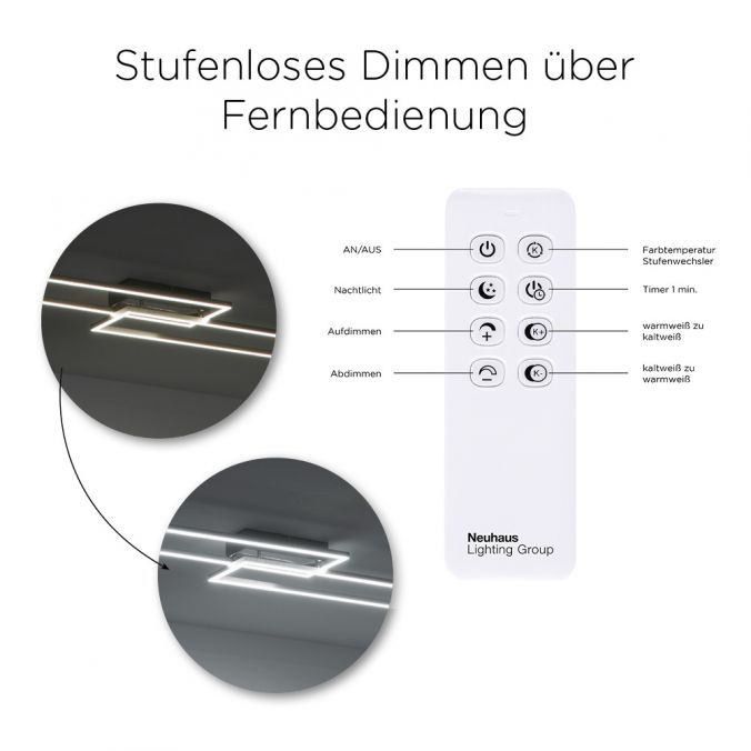 Paul Neuhaus LED Deckenleuchte, stahlfarben, 2 Leuchtrahmen, dimmbar, modern Große Rabatte