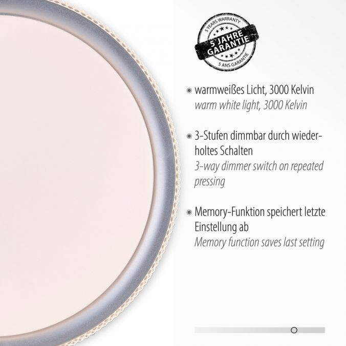Paul Neuhaus LED Deckenleuchte, silber, rund, dimmbar, warmweiß, 3000K Letzter Tag