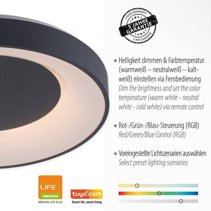 Paul Neuhaus LED-Deckenleuchte, anthrazit, dimmbar, App, Fernbedienung Bis zu 60% Rabatt