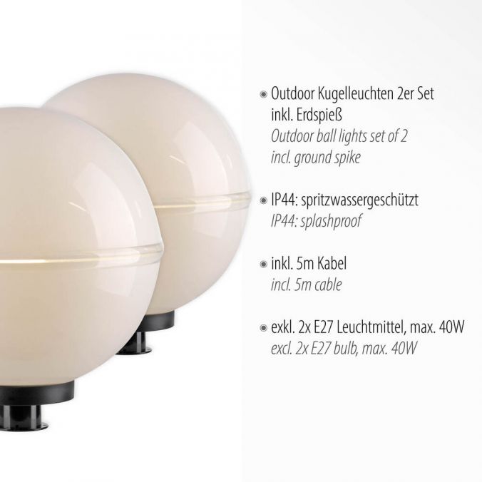 Paul Neuhaus LED Kugelleuchte 2er Set 40x40x71cm weiß mit Kabel und Spieß Außenlampe Speichern exportieren