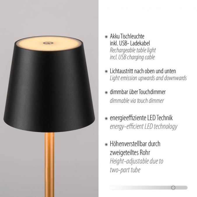 Paul Neuhaus Akku Tischleuchte, schwarz messing, Indoor, Outdoor, Camping Im Verkauf